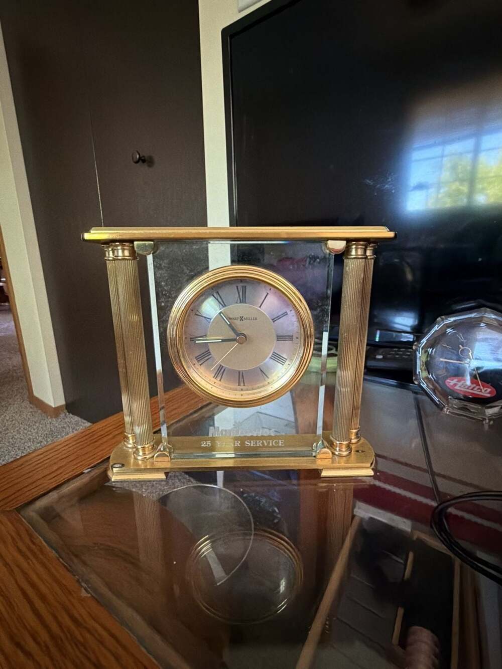 Howard Miller Solid Brass and Glass Column Mantle Clock Model 613-627 ~retail 31